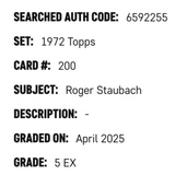 Roger Staubach SGC 5 1972 Topps Rookie Card #200