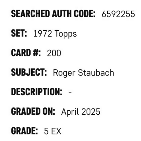 Roger Staubach SGC 5 1972 Topps Rookie Card #200