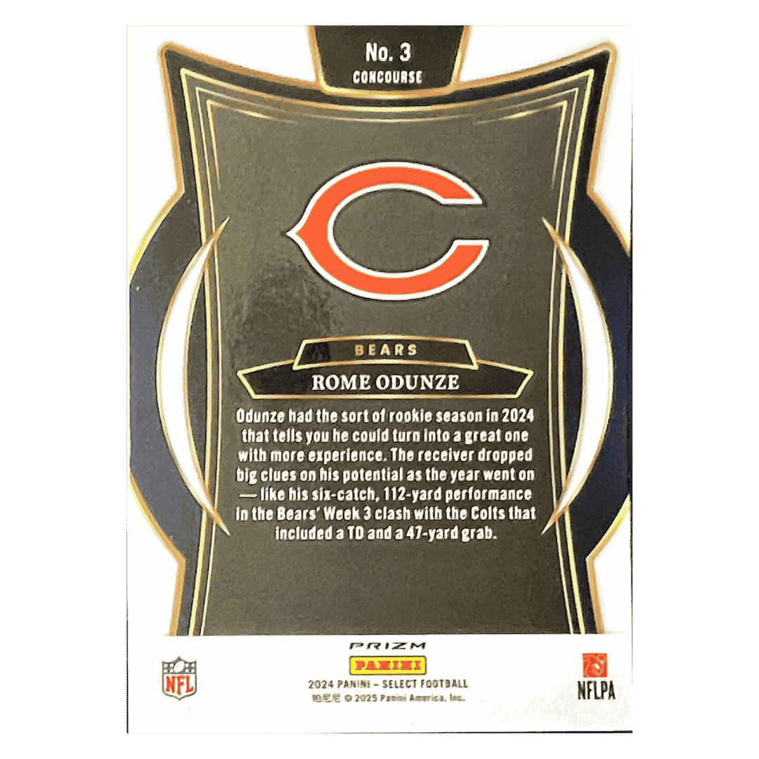 Rome Odunze 2024 Panini Select Zebra Prizm Shock Concourse Rookie RC Card #3