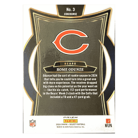 Rome Odunze 2024 Panini Select Zebra Prizm Shock Concourse Rookie RC Card #3