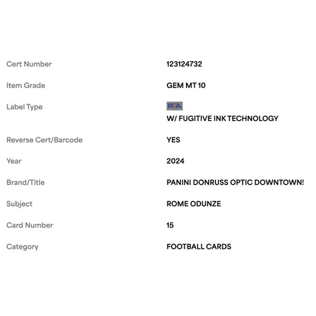 Rome Odunze PSA 10 2024 Panini Donruss Optic Downtown! Rookie RC Card #15