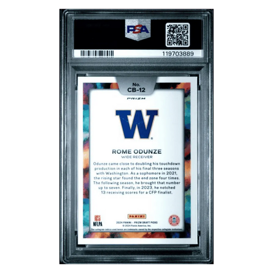 Rome Odunze PSA 10 2024 Panini Prizm Draft Picks Black Color Blast Case Hit Rookie RC Card #CB12