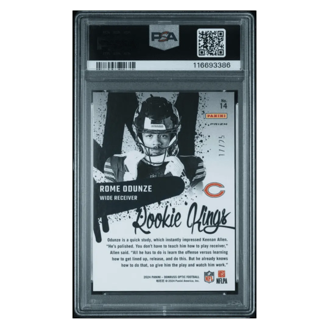 Rome Odunze PSA 9 2024 Panini Donruss Optic Rookie Kings Black Pandora #d/ 25 Card #14