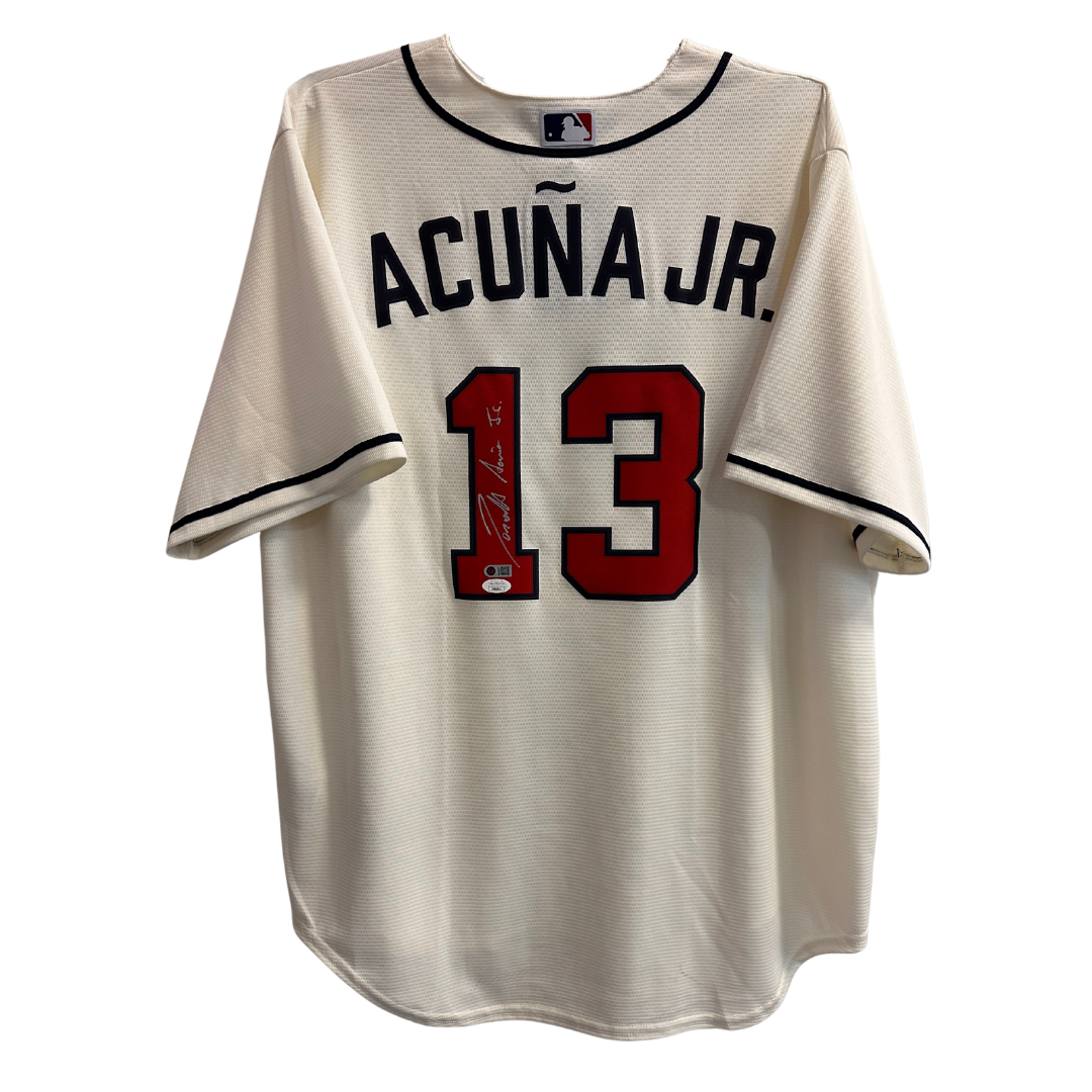 Ronald Acuña Jr Atlanta Braves Autographed Cream Nike Replica Jersey w/ Full Name - JSA COA