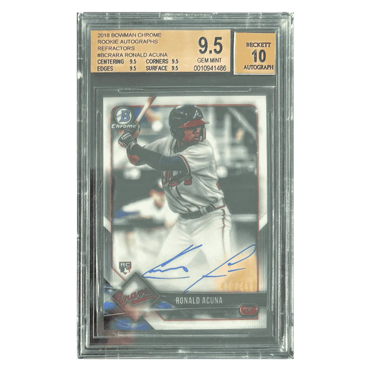 Ronald Acuna BGS 9.5 2018 Topps Bowman Chrome Refractors Autographed Rookie RC #d/ 499 Card #BCRARA