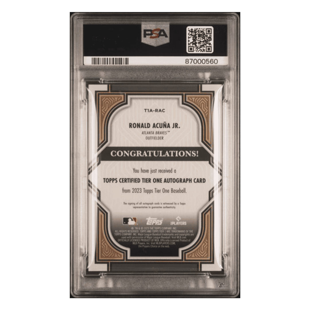 Ronald Acuna Jr PSA 10 2023 Topps Certified Tier One Autograph #d/75 Card #T1ARAC