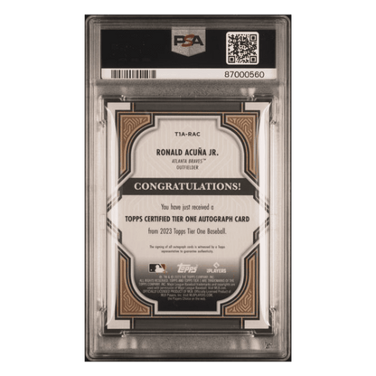 Ronald Acuna Jr PSA 10 2023 Topps Certified Tier One Autograph #d/75 Card #T1ARAC
