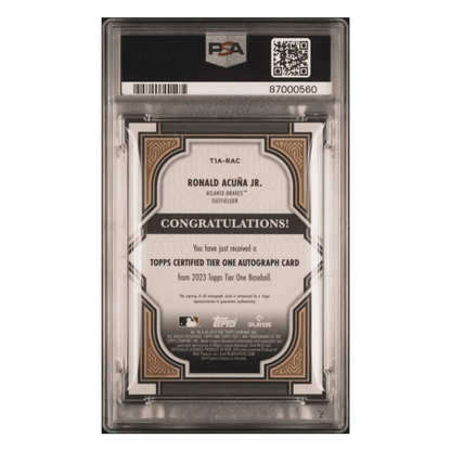 Ronald Acuna Jr PSA 10 2023 Topps Certified Tier One Autograph #d/75 Card #T1ARAC
