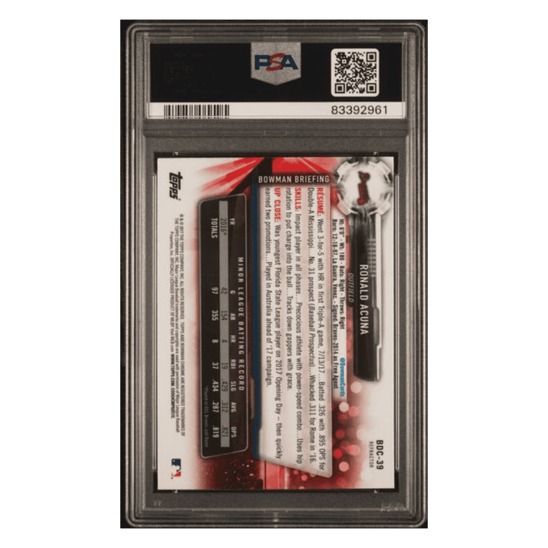 Ronald Acuna PSA 10 2017 Topps Bowman Draft Chrome Refractor Card #BCD39