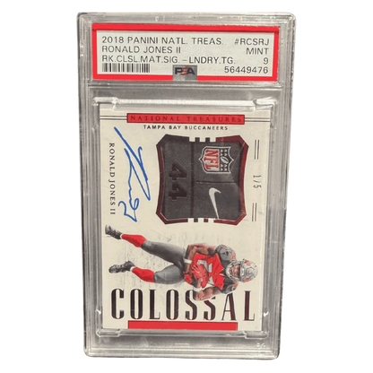 Ronald Jones II PSA 9 2018 Panini National Treasures Rookie Colossal Materials Signature Laundry Tag #1/5 Card #RCSRJ