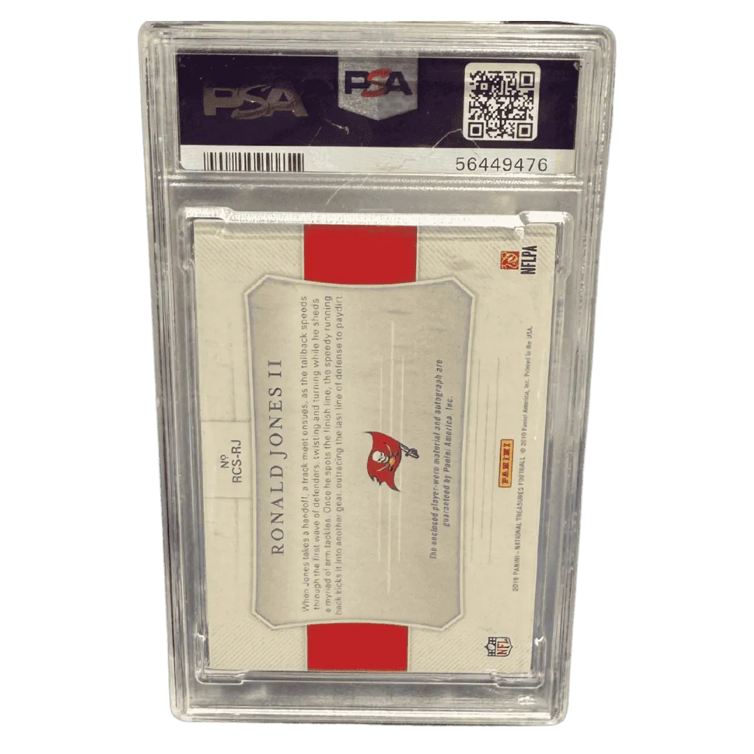 Ronald Jones II PSA 9 2018 Panini National Treasures Rookie Colossal Materials Signature Laundry Tag #1/5 Card #RCSRJ