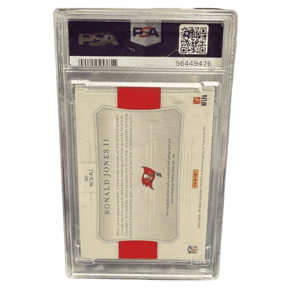 Ronald Jones II PSA 9 2018 Panini National Treasures Rookie Colossal Materials Signature Laundry Tag #1/5 Card #RCSRJ