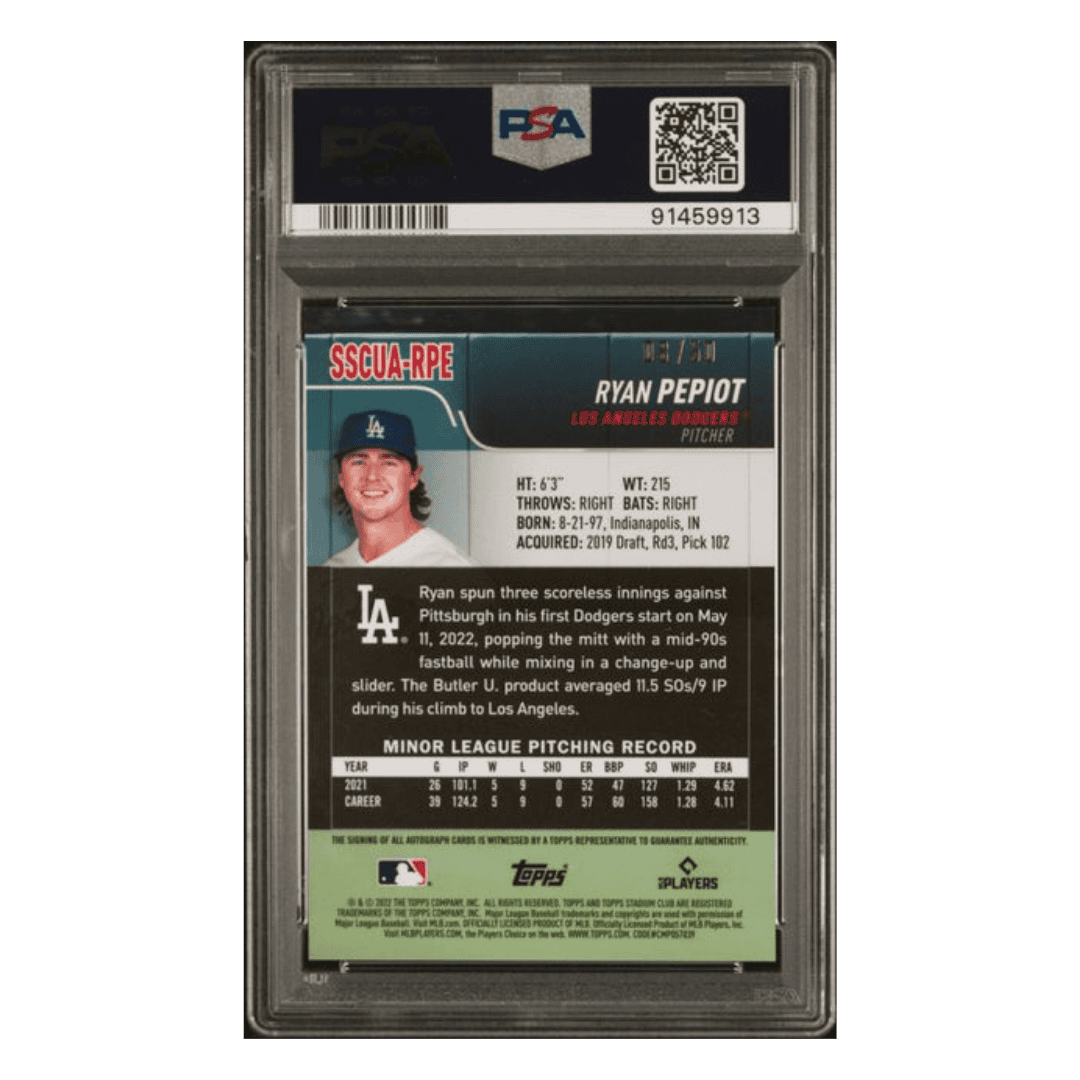 Ryan Pepiot PSA 10 2022 Stadium Club Chrome Auto Gold Refractor Card #RPE