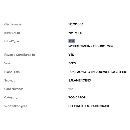 Salamence ex PSA 8 2025 Pokemon Journey Together Special llustrations Rare Card #187