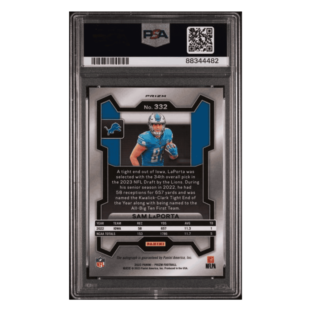 Sam LaPorta PSA 9 2023 Panini Prizm Autograph Pink Card #332