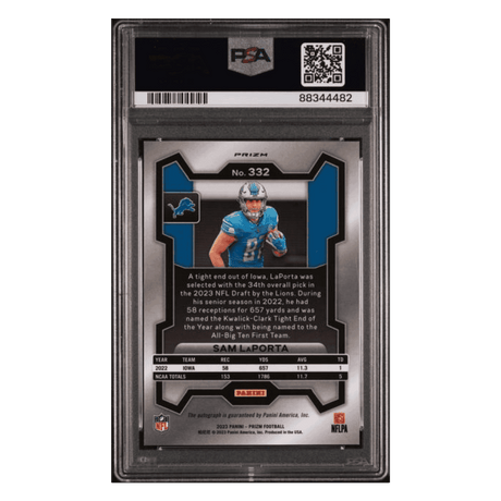 Sam LaPorta PSA 9 2023 Panini Prizm Autograph Pink Card #332