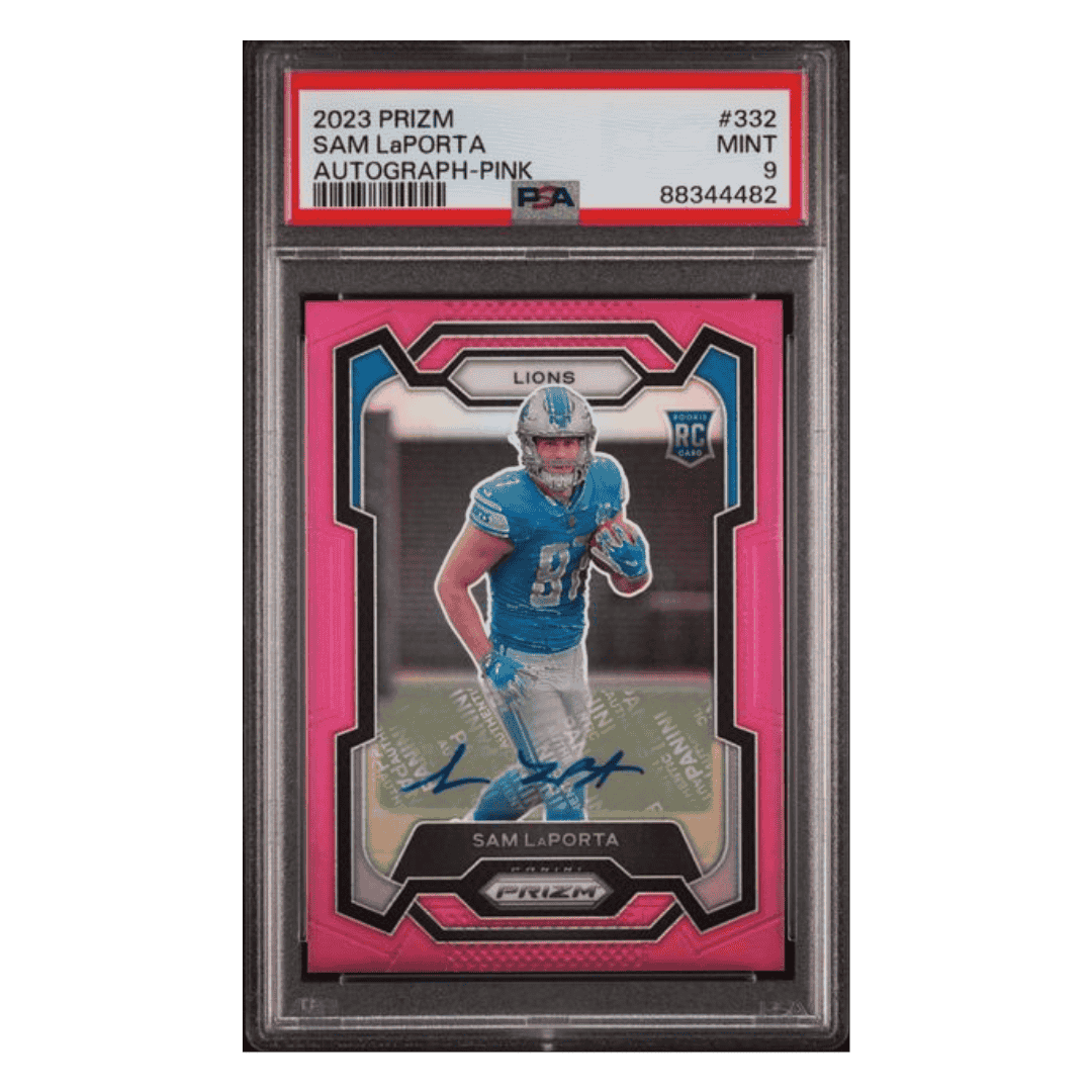 Sam LaPorta PSA 9 2023 Panini Prizm Autograph Pink Card #332