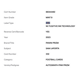 Sam LaPorta PSA 9 2023 Panini Prizm Autograph Pink Card #332