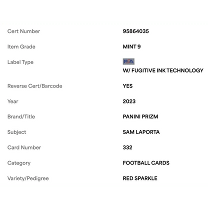 Sam LaPorta PSA 9 2023 Panini Prizm Red Sparkle Rookie RC Card #332