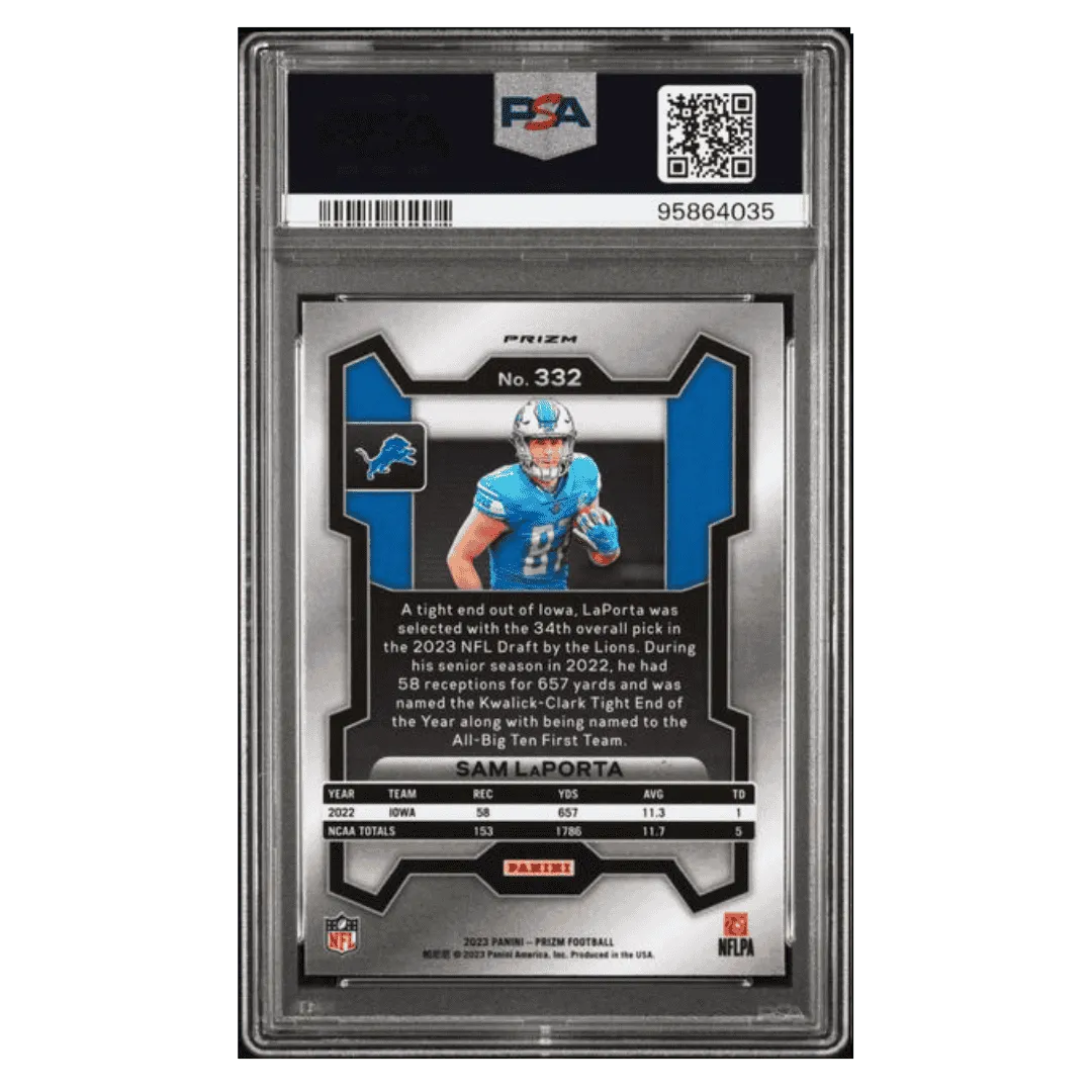 Sam LaPorta PSA 9 2023 Panini Prizm Red Sparkle Rookie RC Card #332