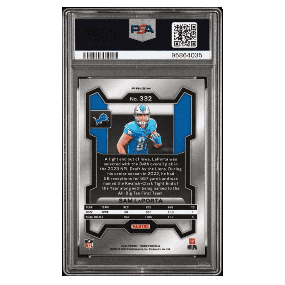 Sam LaPorta PSA 9 2023 Panini Prizm Red Sparkle Rookie RC Card #332