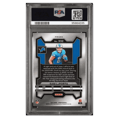 Sam LaPorta PSA 9 2023 Panini Prizm Red Sparkle Rookie RC Card #332