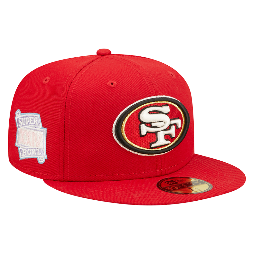 San Francisco 49ers Super Bowl XXIV Purple Pop Sweat 59FIFTY Fitted Hat