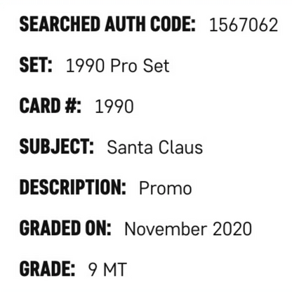 Santa Claus SGC 9 1990 Pro Set Promo Card #1990