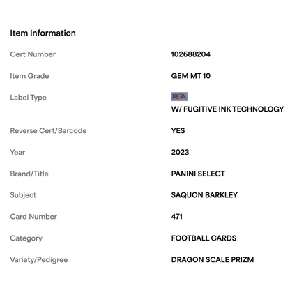 Saquon Barkley PSA 10 2023 Panini Select Dragon Scale Prizm Card #471