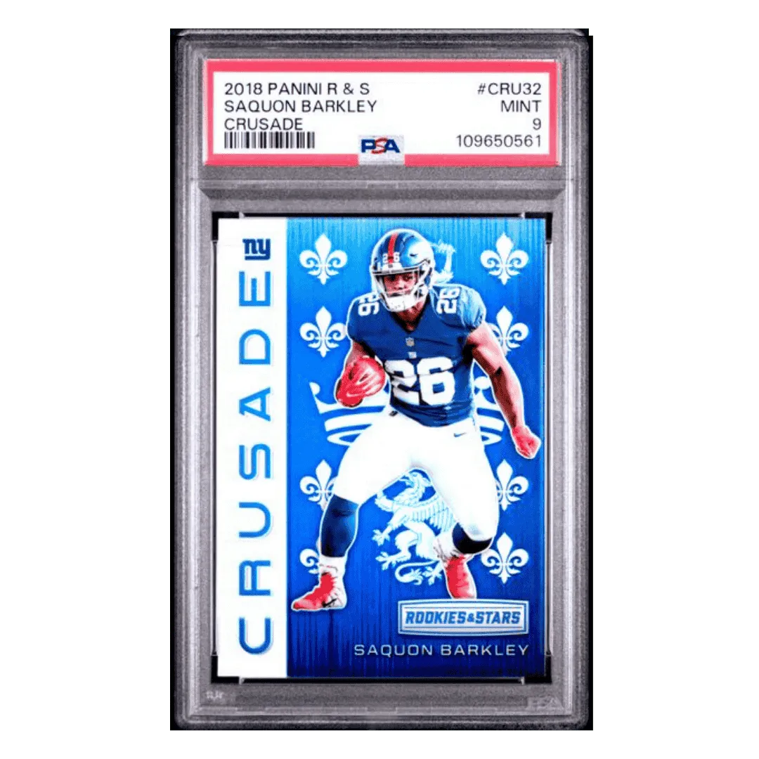 Saquon Barkley PSA 9 2018 Panini Rookies & Stars Crusade Card #CRU32