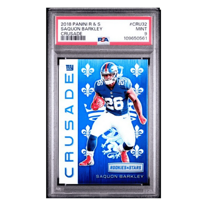Saquon Barkley PSA 9 2018 Panini Rookies & Stars Crusade Card #CRU32