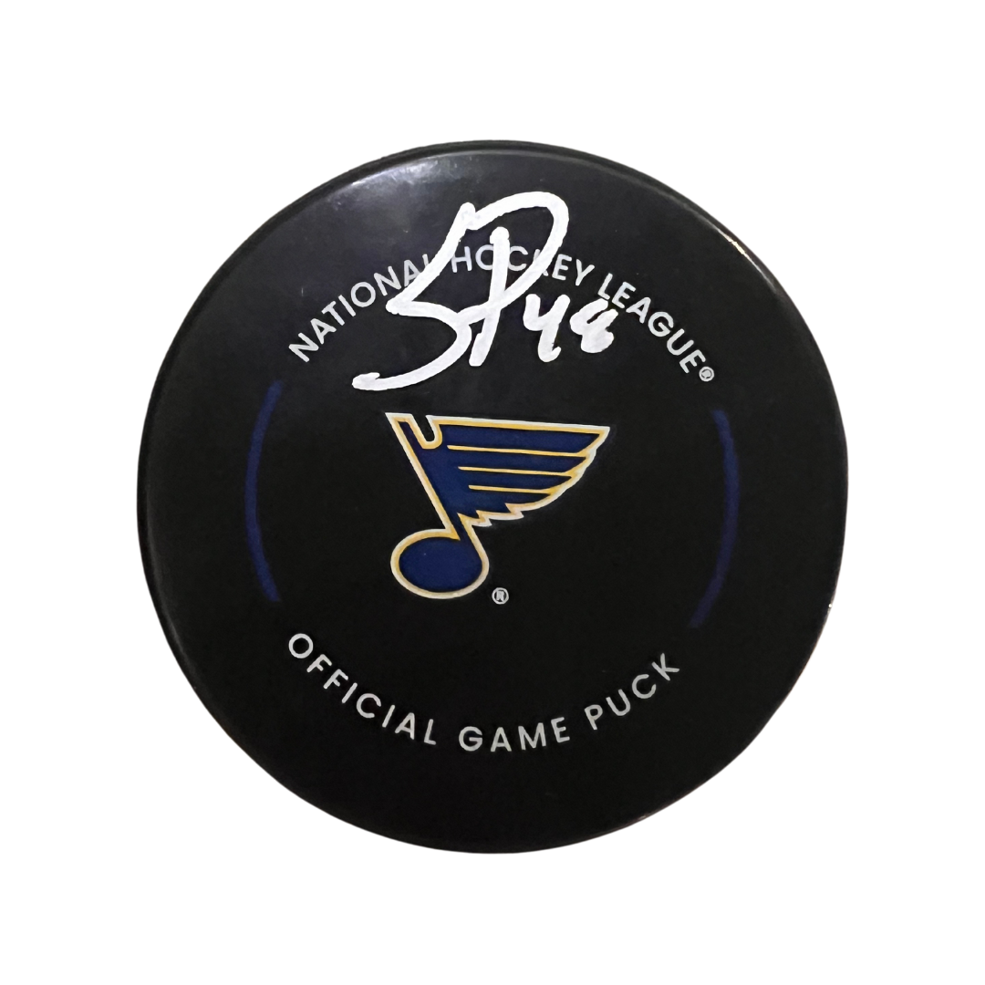 Scott Perunovich St Louis Blues Autographed 2022-23 Official Game Puck - Fan Cave COA