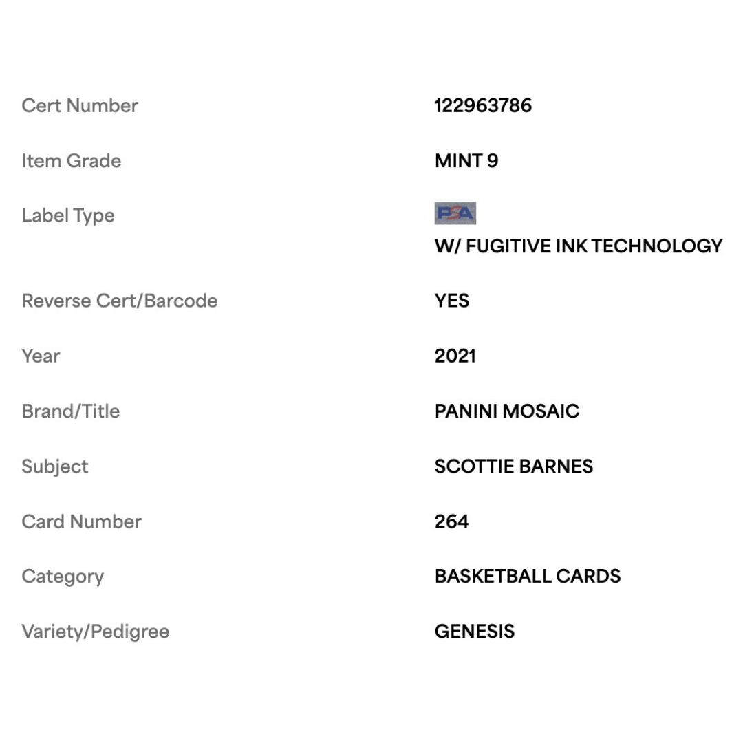 Scottie Barnes PSA 9 2021 Panini Mosaic Genesis Rookie RC Card #264