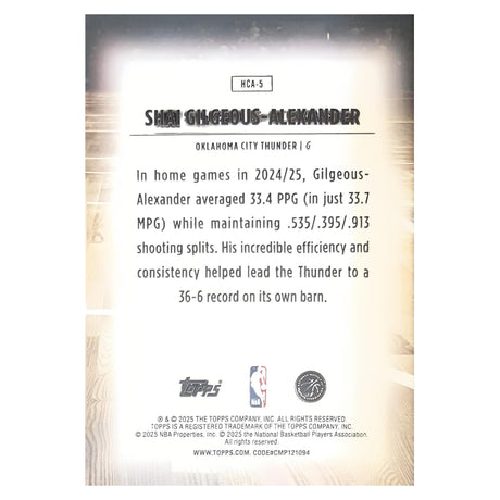 Shai Gilgeous-Alexander 2025 Topps Home Court Card #HCA-5