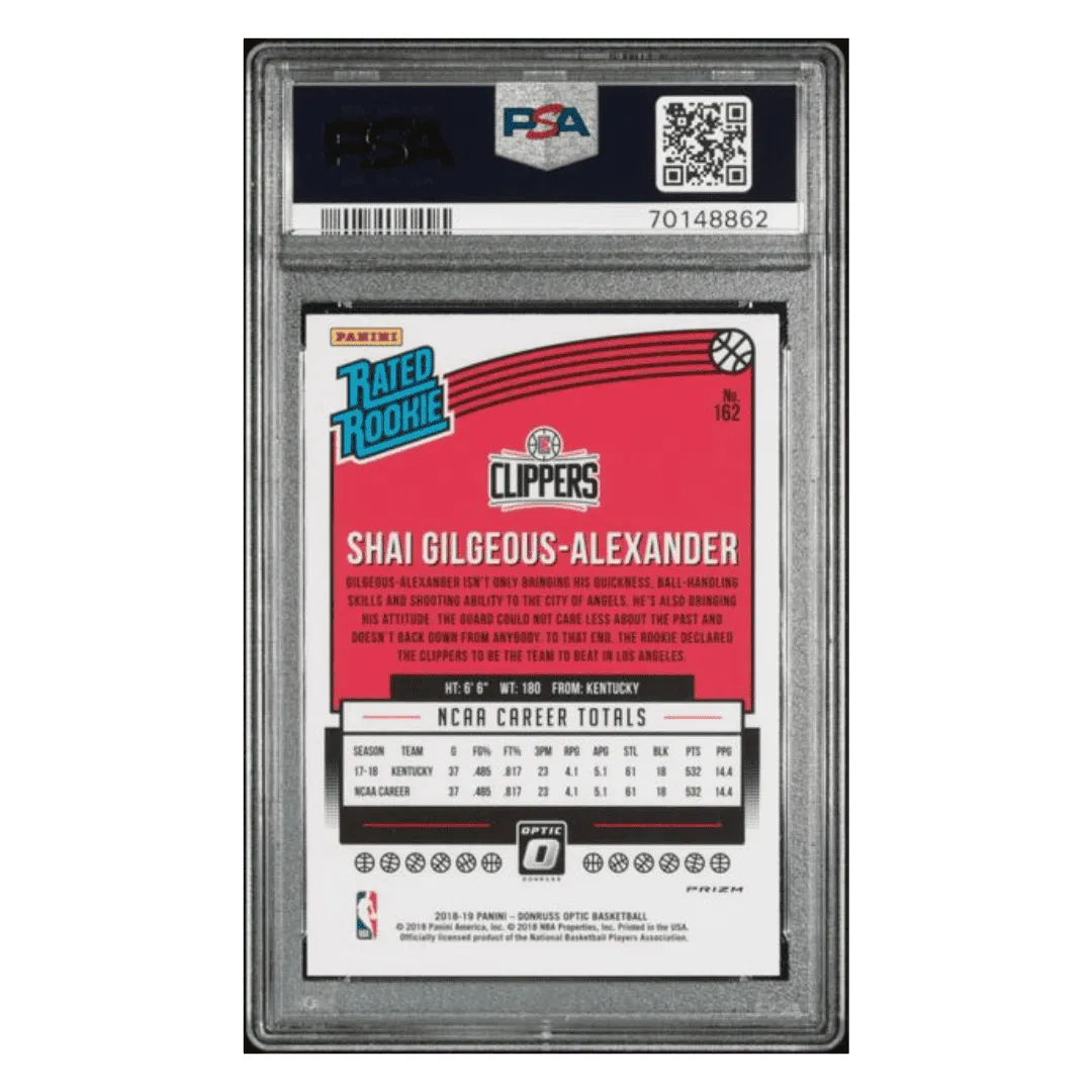 Shai Gilgeous-Alexander PSA 9 2018 Panini Donruss Optic Shock Rated Rookie Card #162