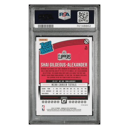Shai Gilgeous-Alexander PSA 9 2018 Panini Donruss Optic Shock Rated Rookie Card #162