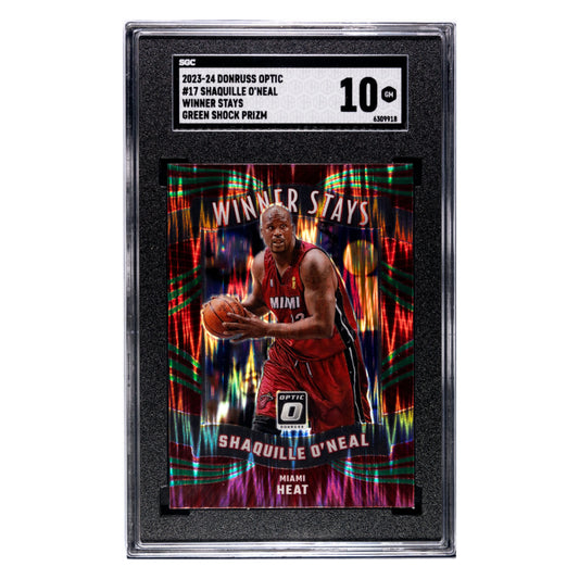 Shaquille O'Neal SGC 10 2023-24 Panini Donruss Optic Green Shock Prizm Card #17