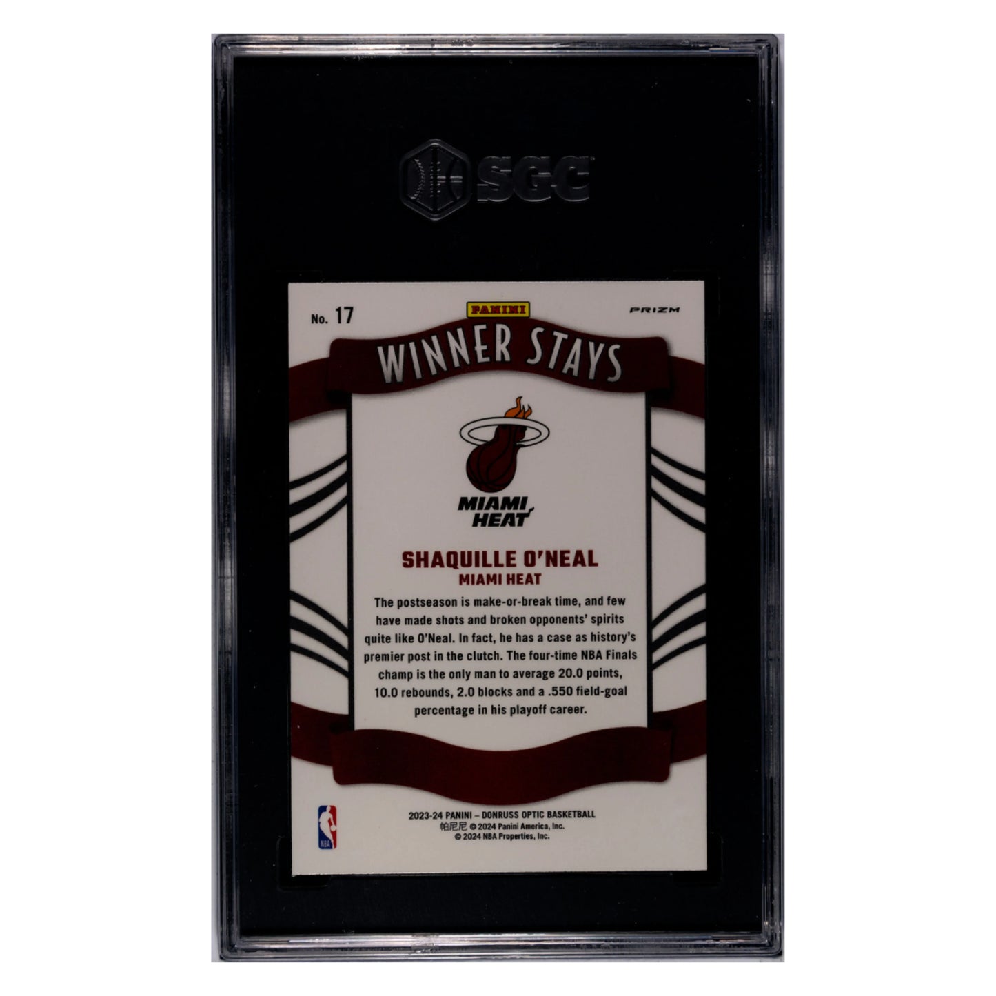 Shaquille O'Neal SGC 10 2023-24 Panini Donruss Optic Green Shock Prizm Card #17