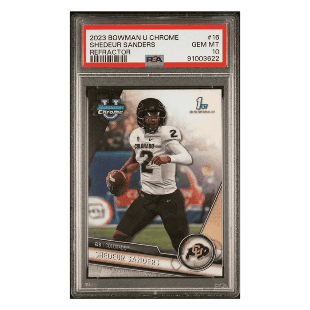 Shedeur Sanders PSA 10 2023 Topps Bowman University Chrome Refractor Card #16