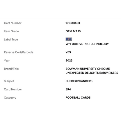 Shedeur Sanders PSA 10 2023 Topps Bowman University Chrome Unexpected Delights Early Risers Card #ER4