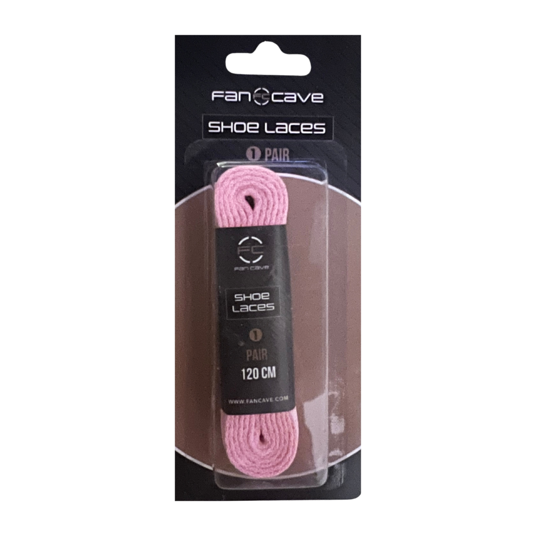 Fan Cave Standard Shoelaces - Pink with White Text