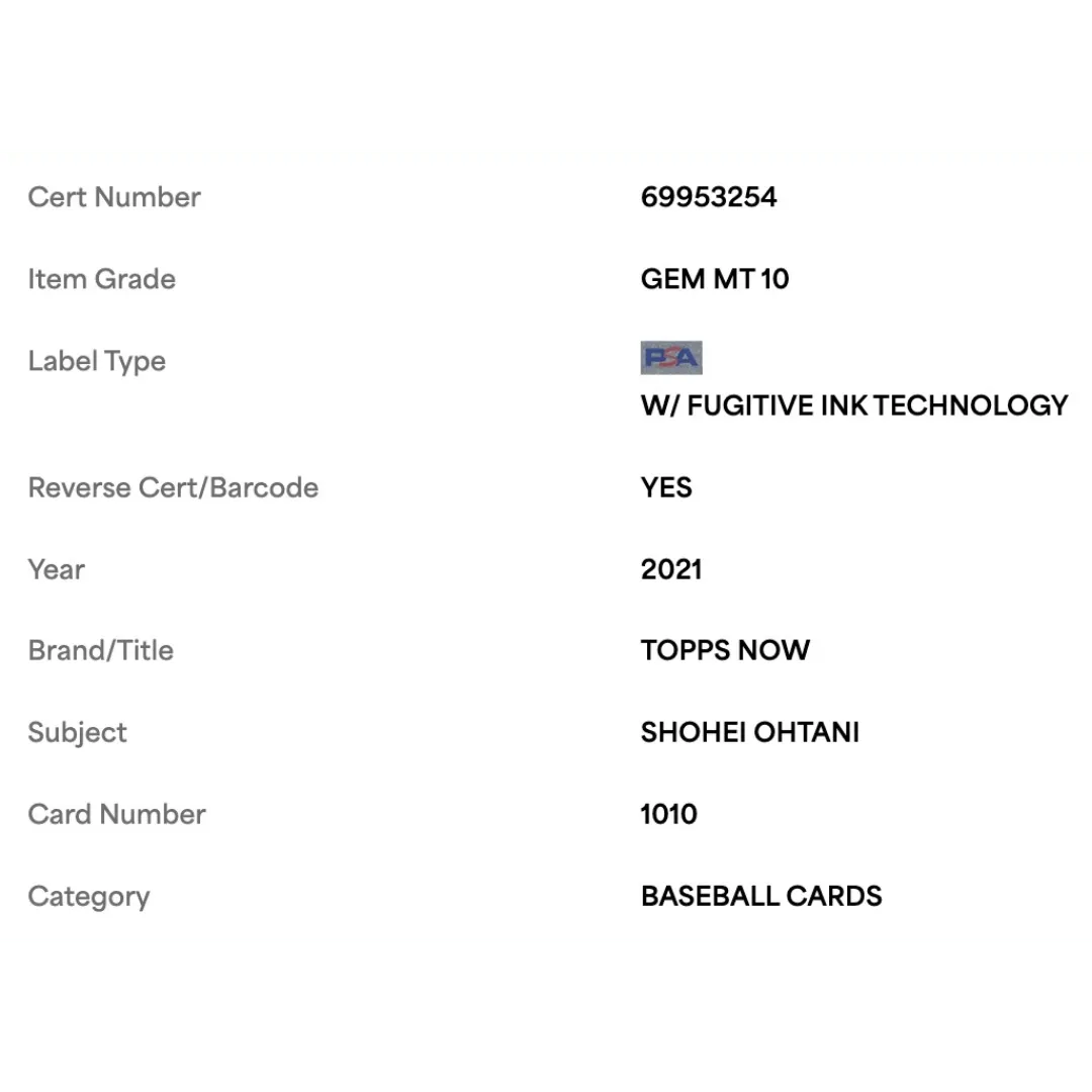 Shohei Ohtani PSA 10 2021 Topps Now Card #1010
