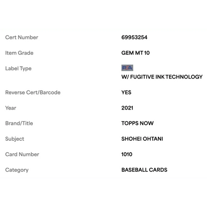 Shohei Ohtani PSA 10 2021 Topps Now Card #1010