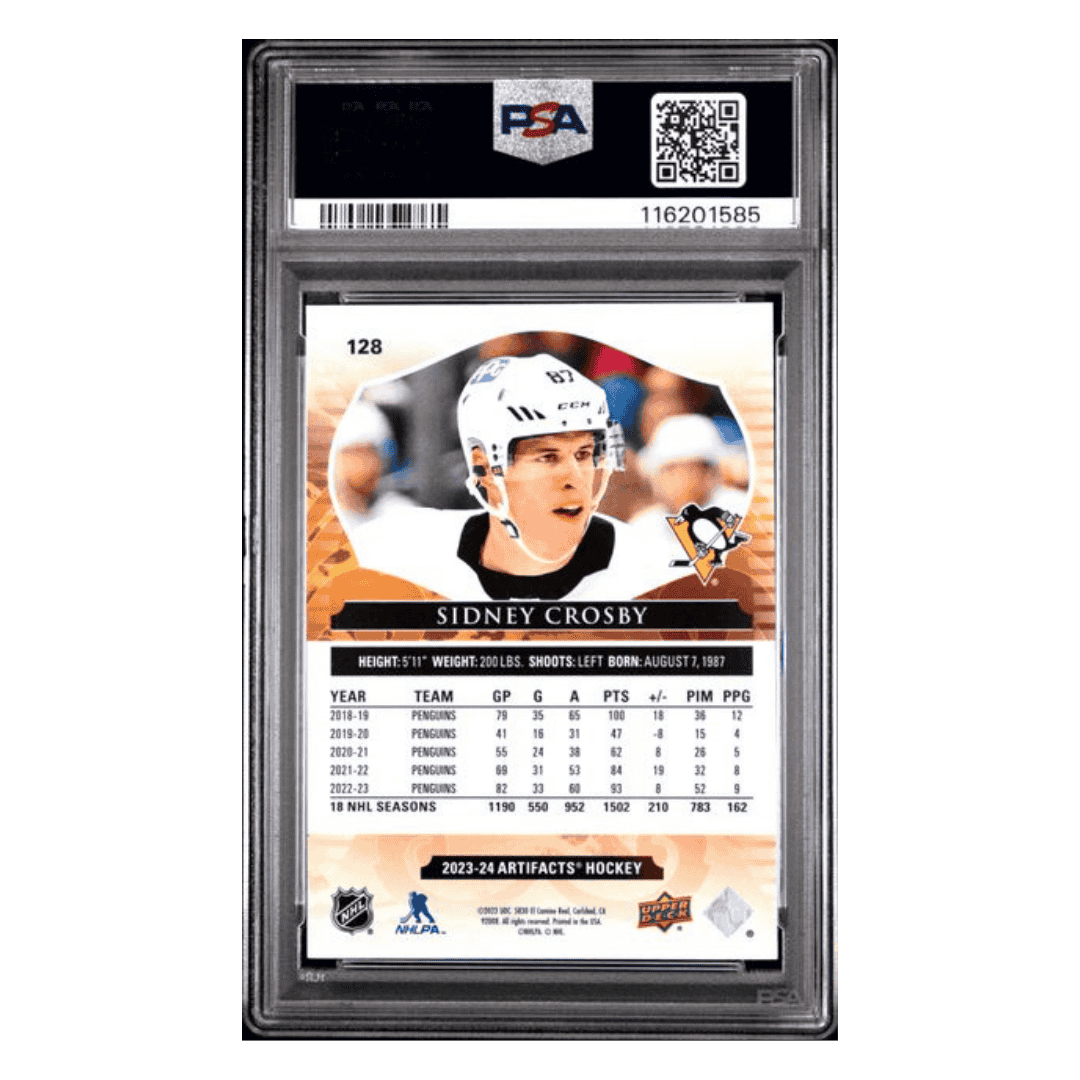 Sidney Crosby PSA 10 2023 Upper Deck Artifacts Purple #d /25 Card #128