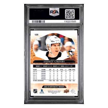Sidney Crosby PSA 10 2023 Upper Deck Artifacts Purple #d /25 Card #128