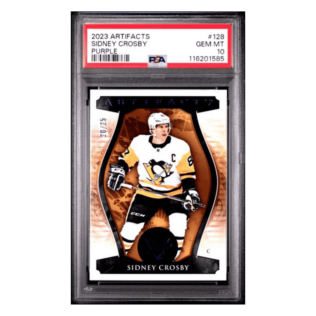 Sidney Crosby PSA 10 2023 Upper Deck Artifacts Purple #d /25 Card #128