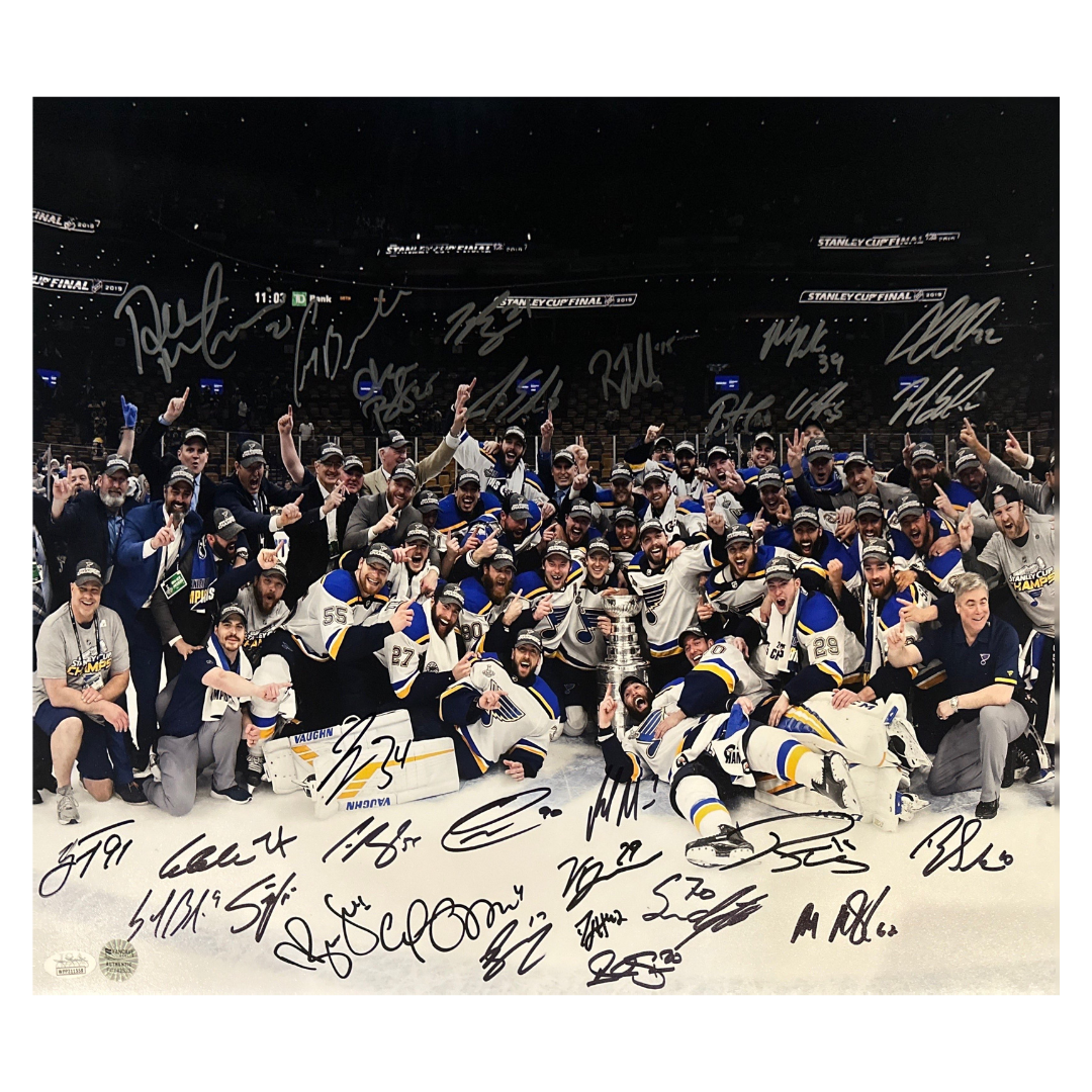 St Louis Blues Stanley Cup Champs On Ice Celebration Team Autographed 16x20 - 29 Autographs - Fan Cave & JSA COA (On Ice 29-2)
