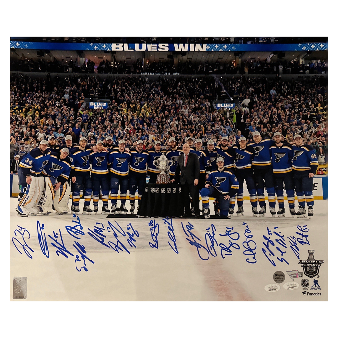 St Louis Blues Western Conference Champions Team Autographed 16x20 Photo - 18 Autographs - Fan Cave, JSA & Fanatics COA (WC-2)