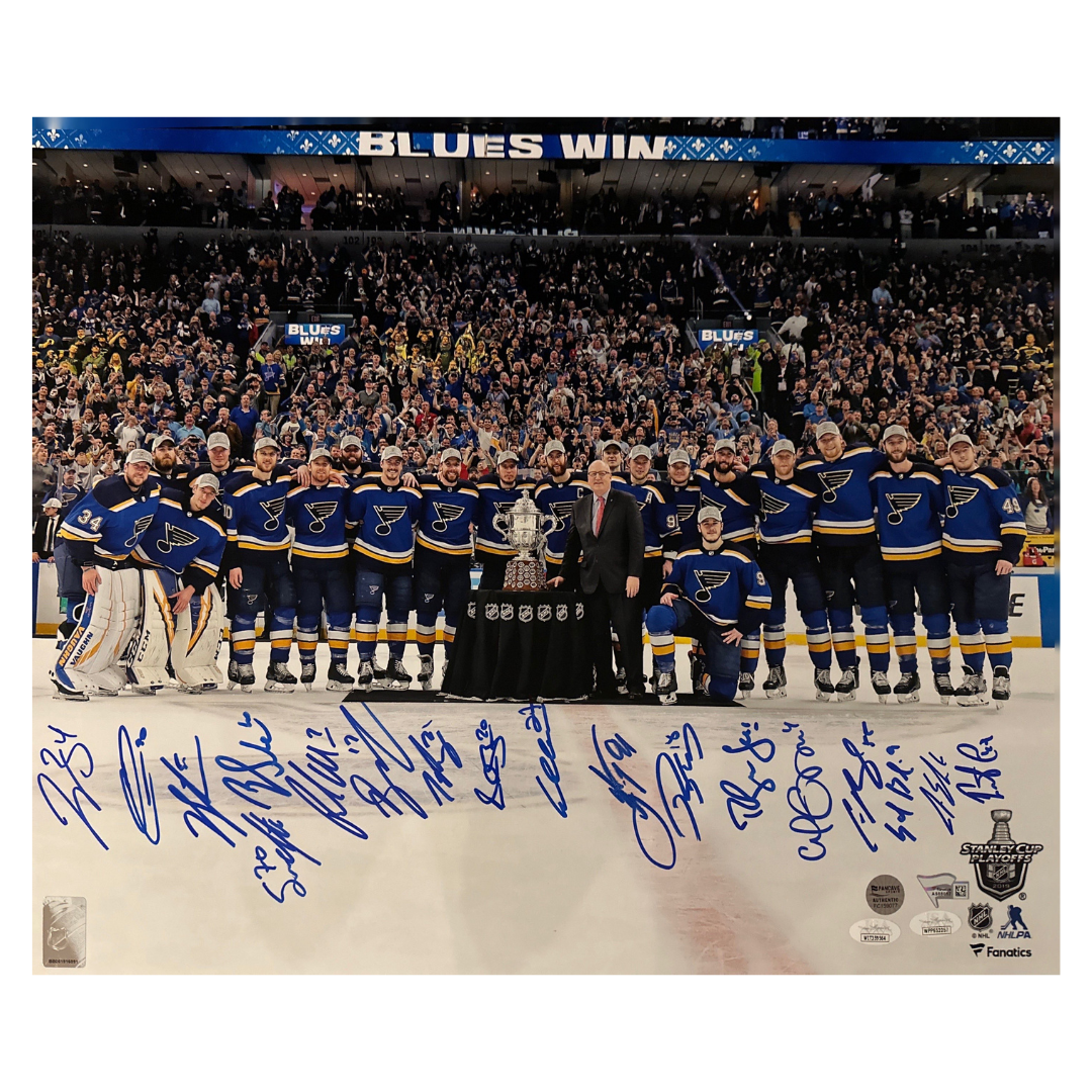 St Louis Blues Western Conference Champions Team Autographed 16x20 Photo - 18 Autographs - Fan Cave, JSA & Fanatics COA (WC-4)
