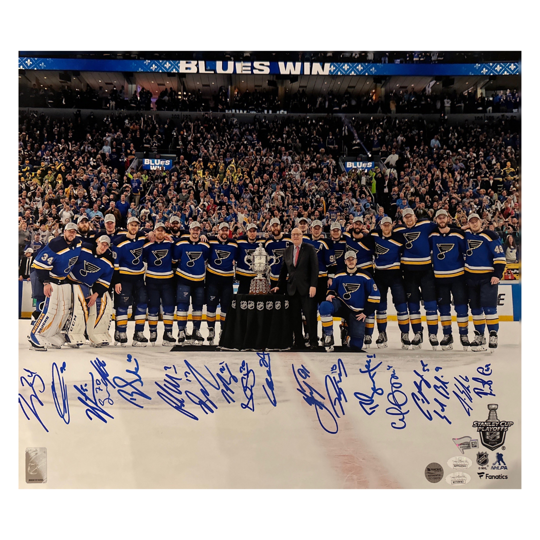 St Louis Blues Western Conference Champions Team Autographed 16x20 Photo - 18 Autographs - Fan Cave, JSA & Fanatics COA (WC-6)